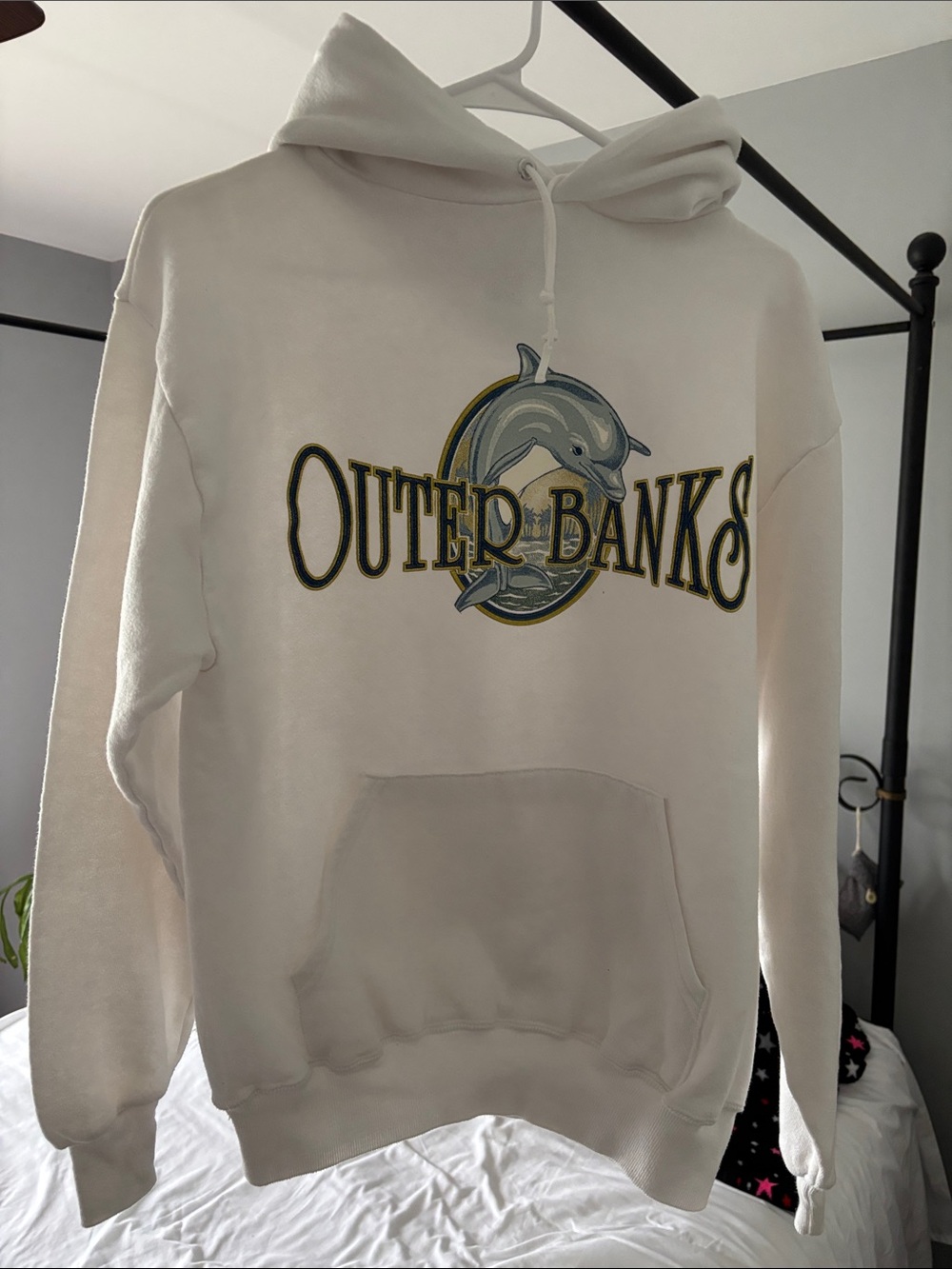White Graphic Outer Banks Hoodie with Dolphin Emblem